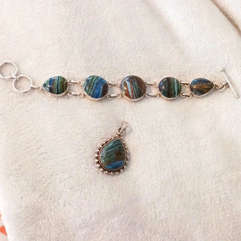 Rainbow calsilica bracelet and pendant